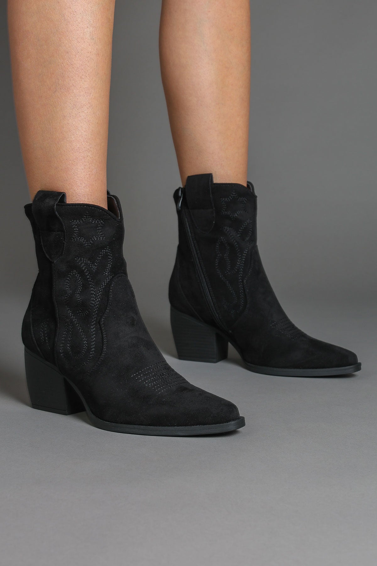 Black Embroidered Western Ankle Cowboy Boots