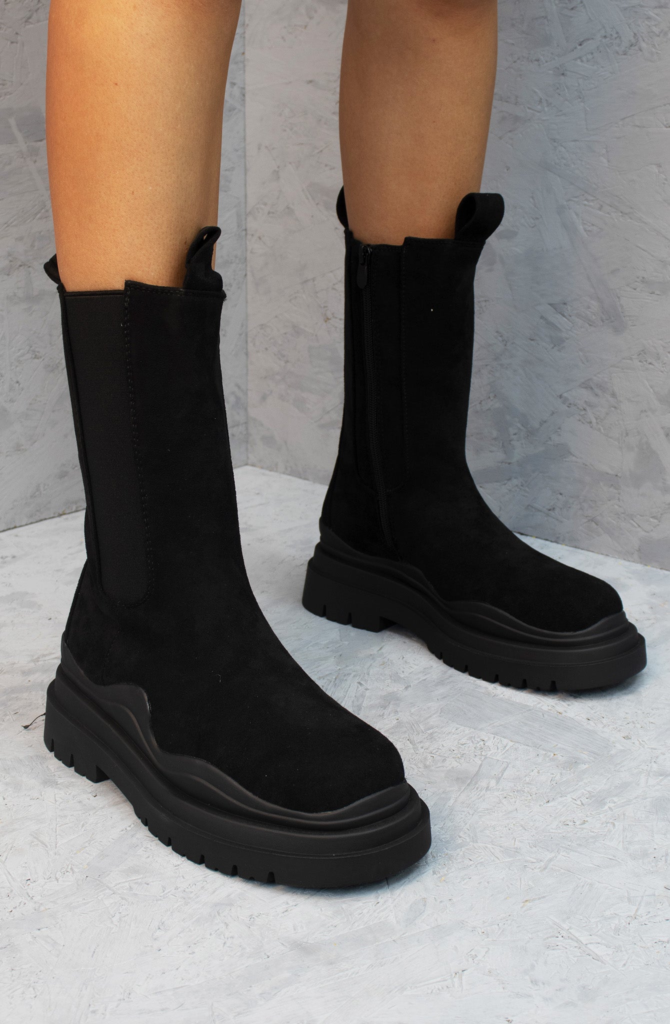 Level Up Chunky Faux Suede Ankle Boots Black