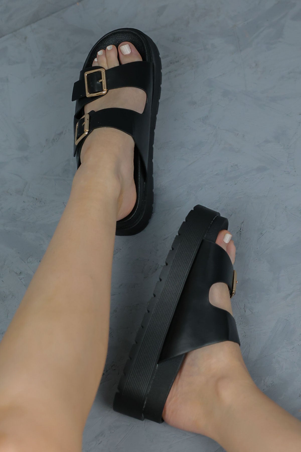 Bryony Black Chunky Buckle Sandals