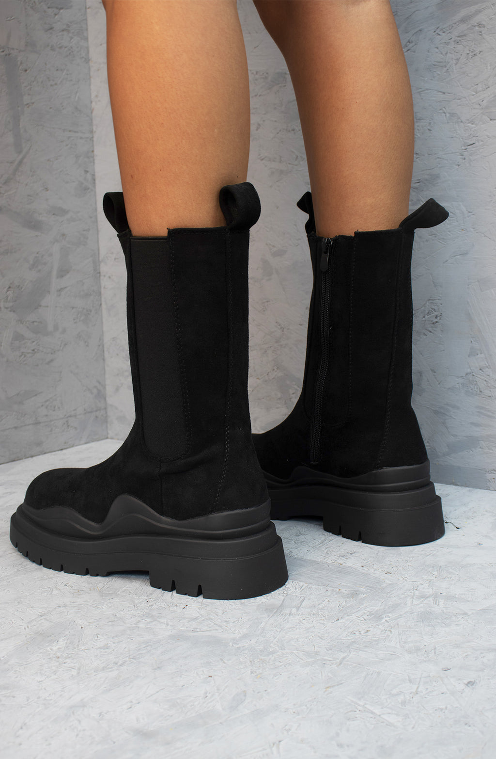 Level Up Chunky Faux Suede Ankle Boots Black