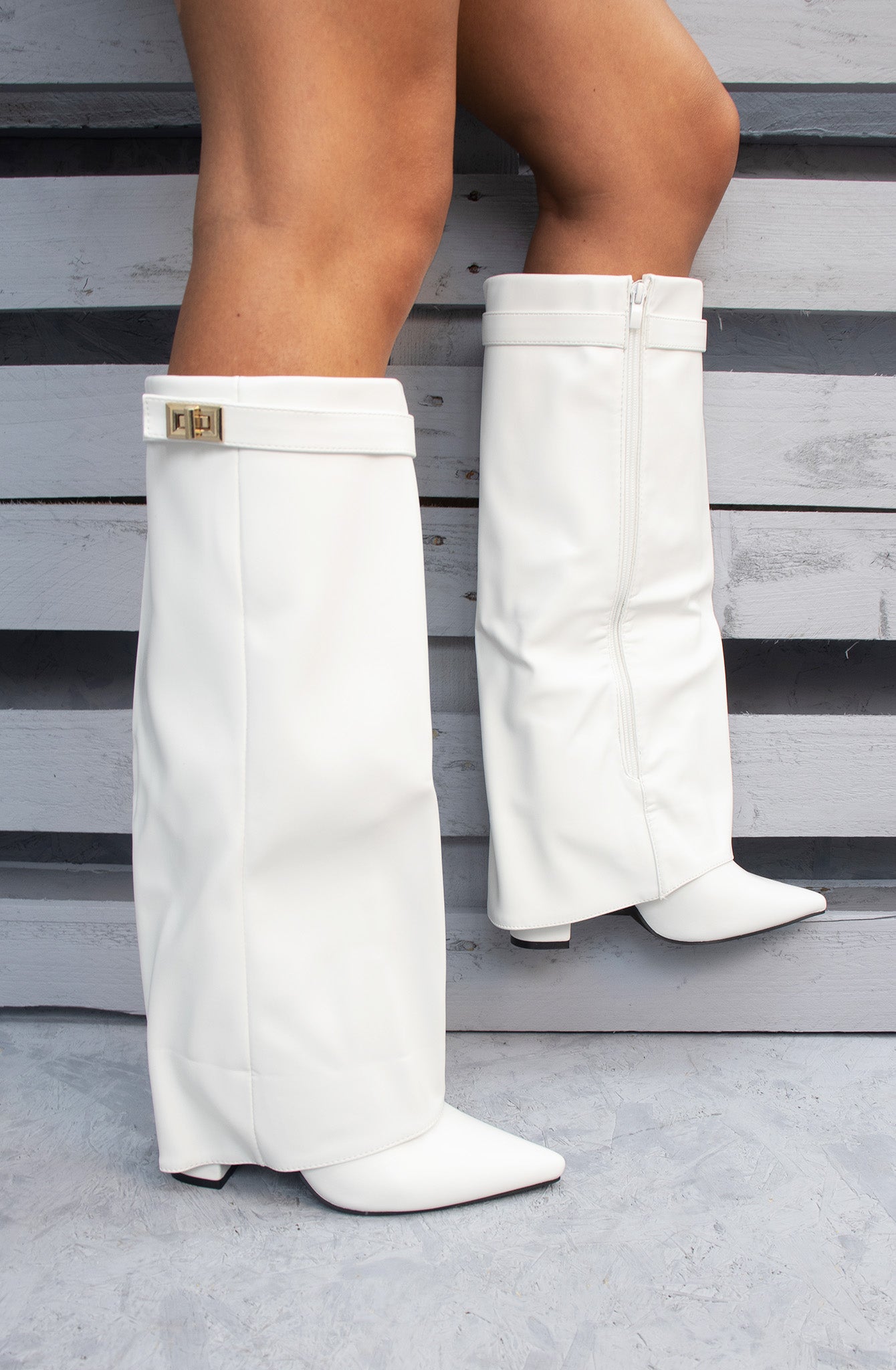 White Fold Over Shark Classic Knee High Boot