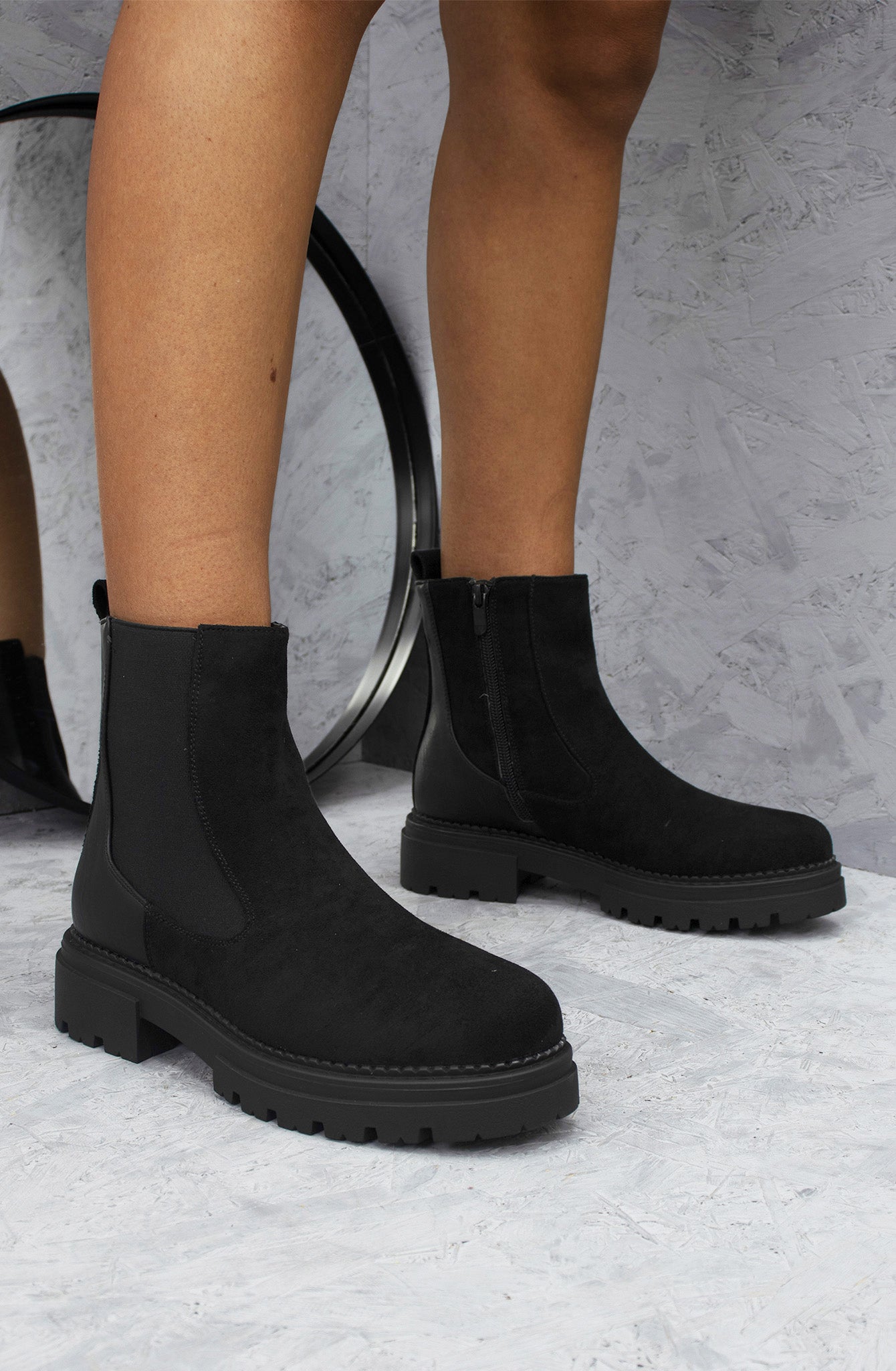 Black Faux Suede Chelsea Boot With Zip Fastening
