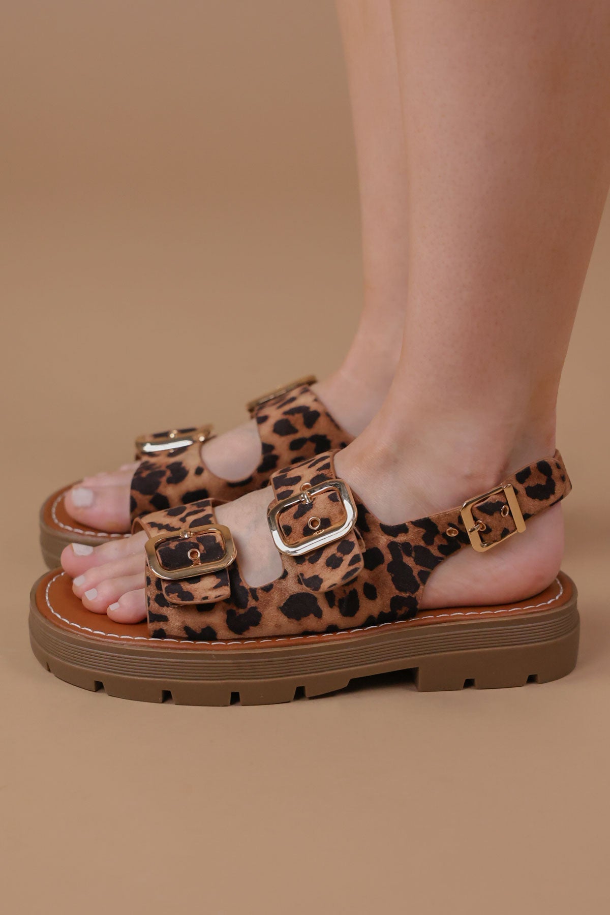 Izzy Leopard Chunky Buckle Up Sandals