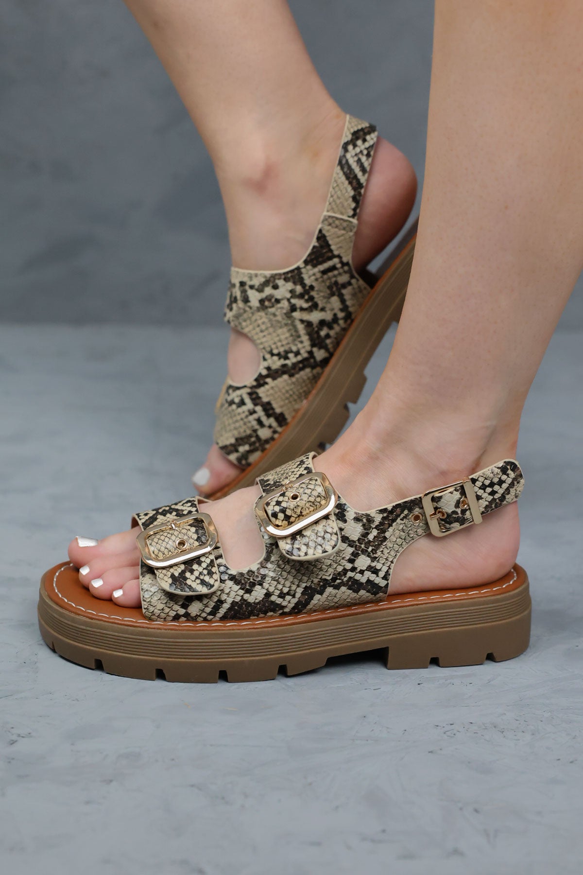 Izzy Snake Chunky Buckle Up Sandals