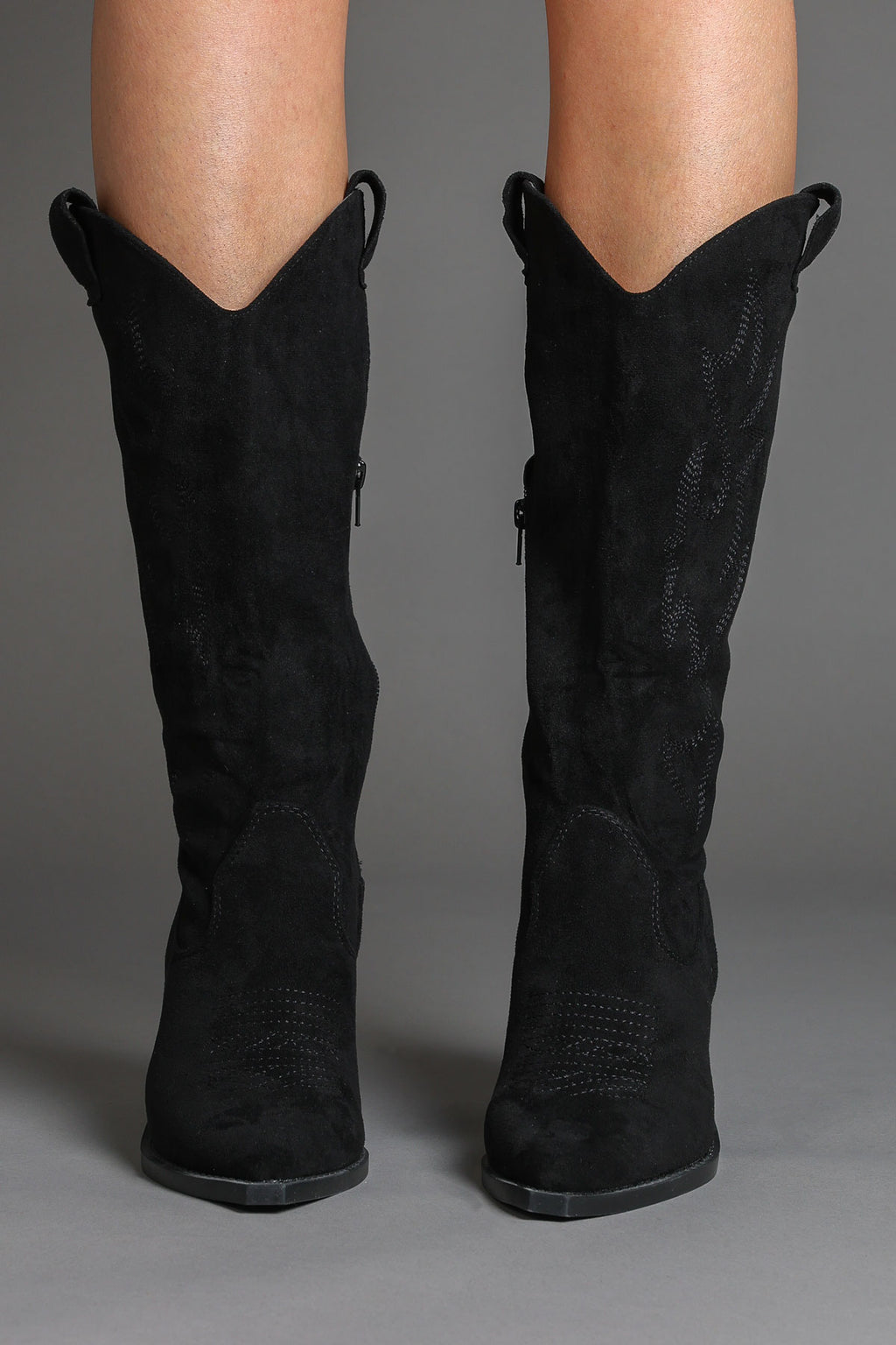 Black Faux Suede Embroidered Classic Western Cowboy Boots