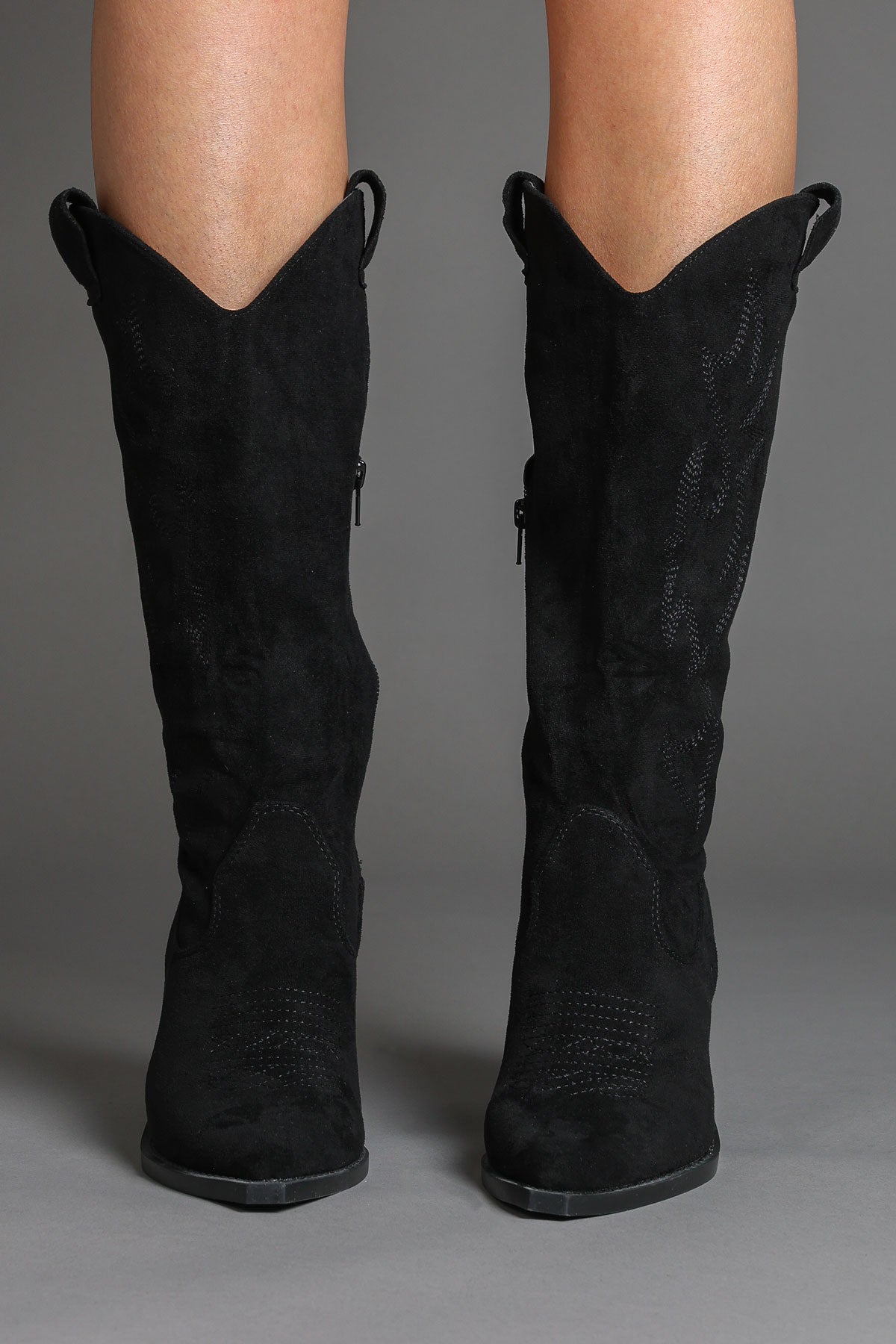 Black Faux Suede Embroidered Classic Western Cowboy Boots