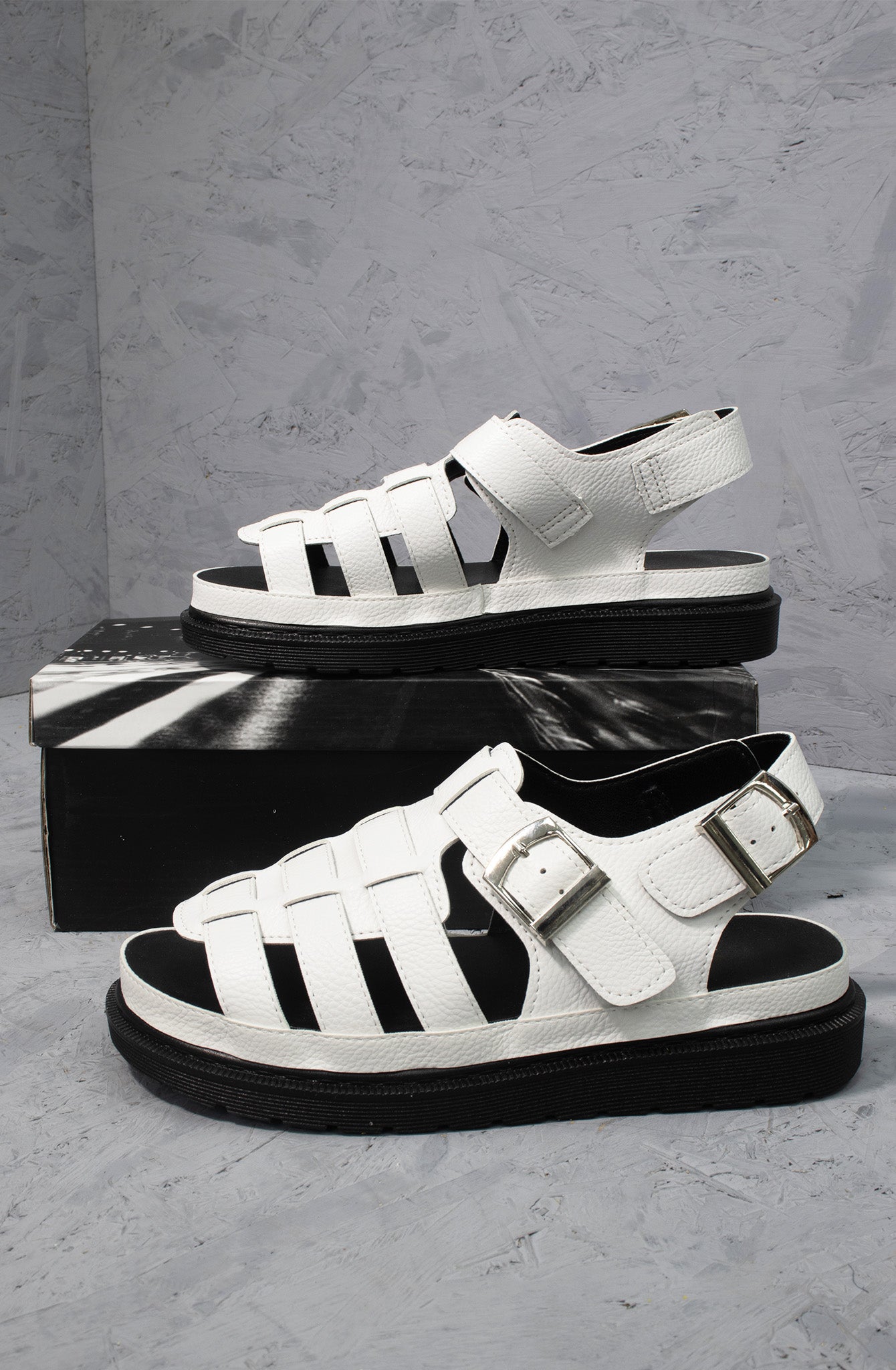 White Chunky Caged Faux Leather Sandal