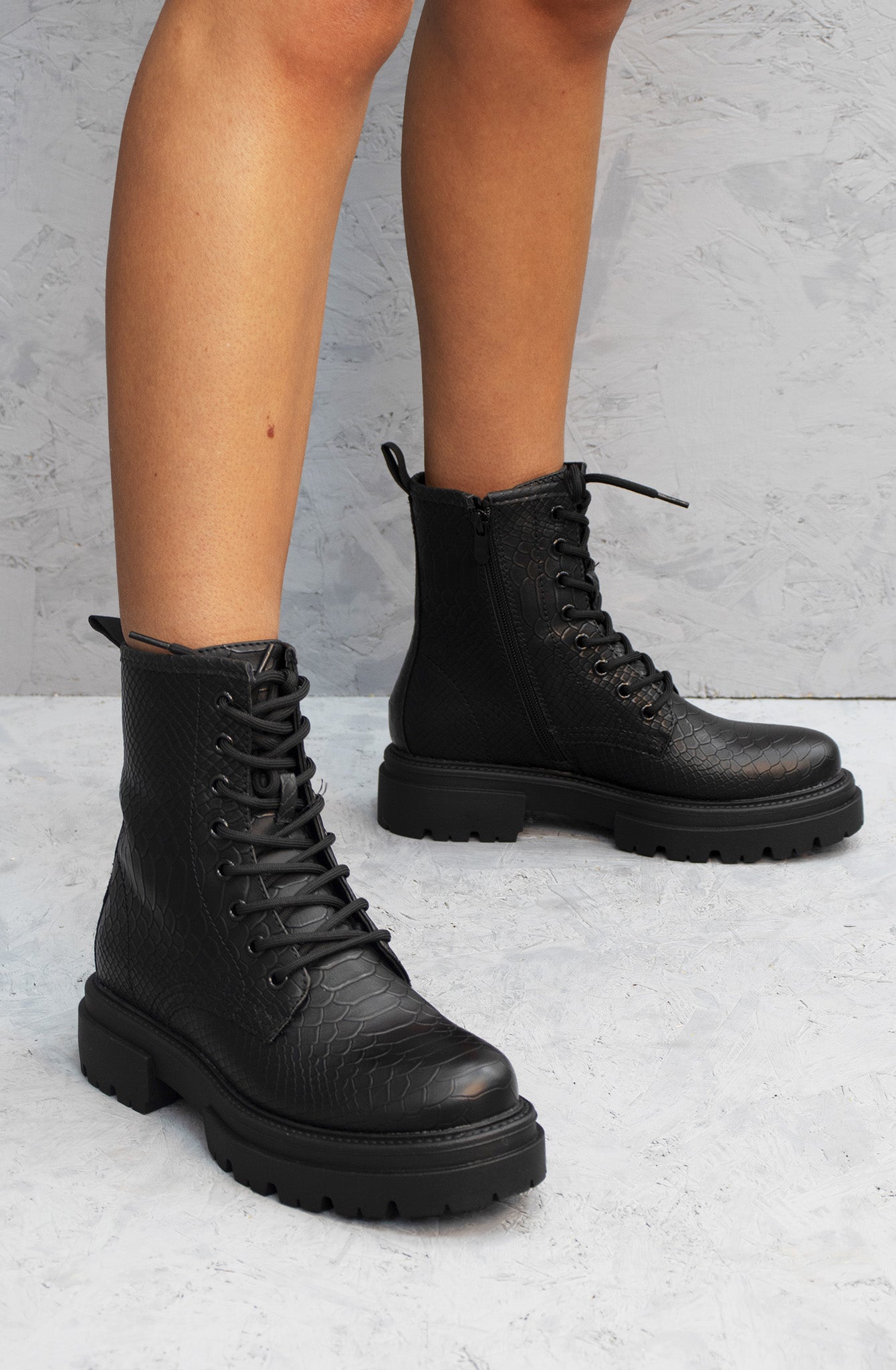 Gemma Chunky Platform Ankle Boots Textured Black