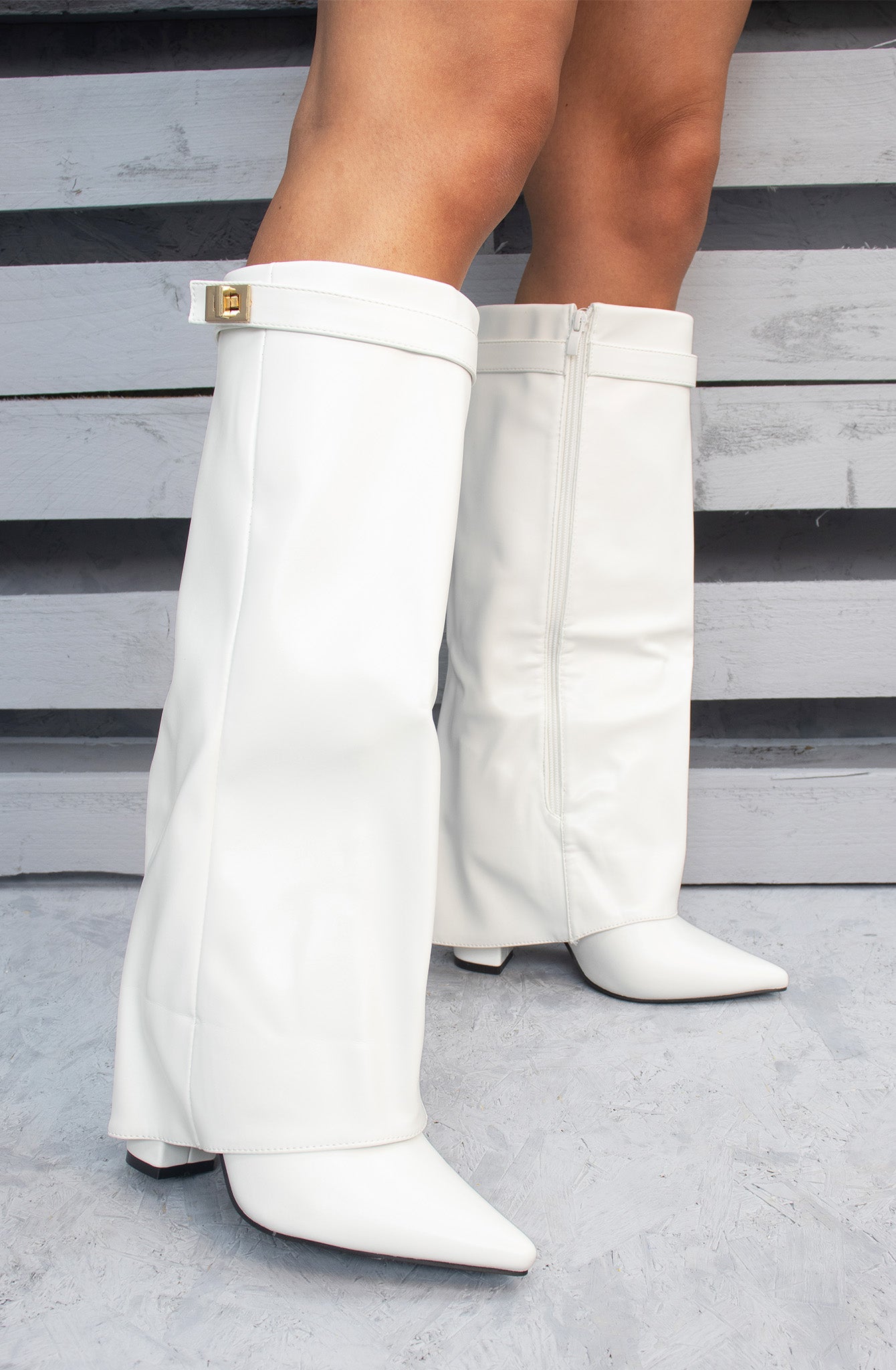 White Fold Over Shark Classic Knee High Boot