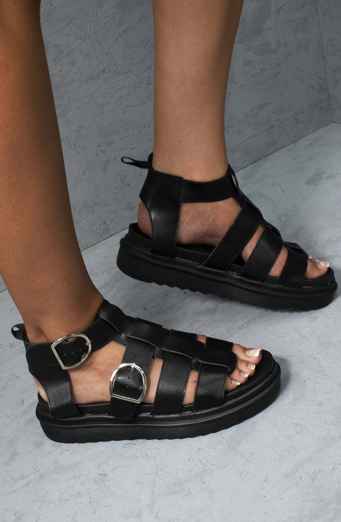 Doubled Up Chunky Platform Gladiator Sandal Black