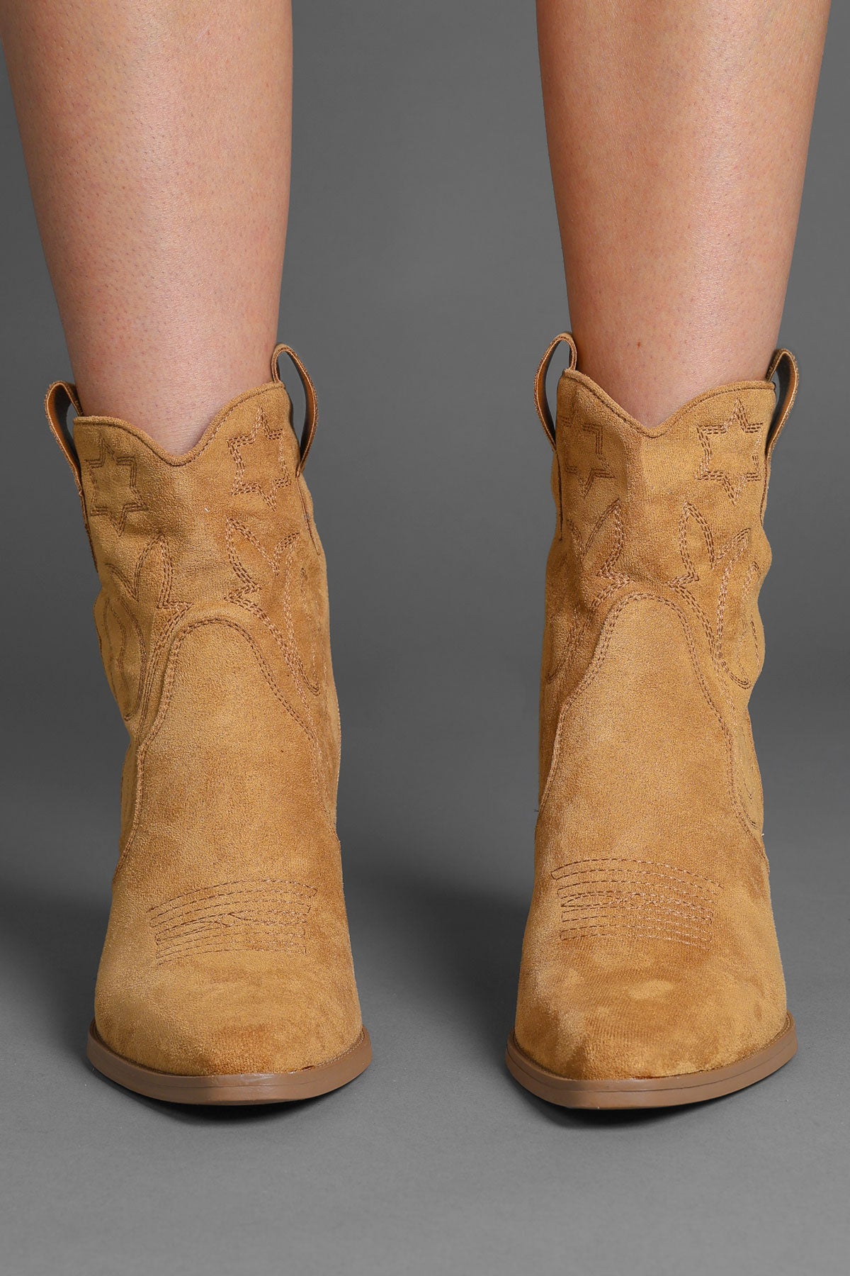 Tan Embroidered Western Ankle Cowboy Boots