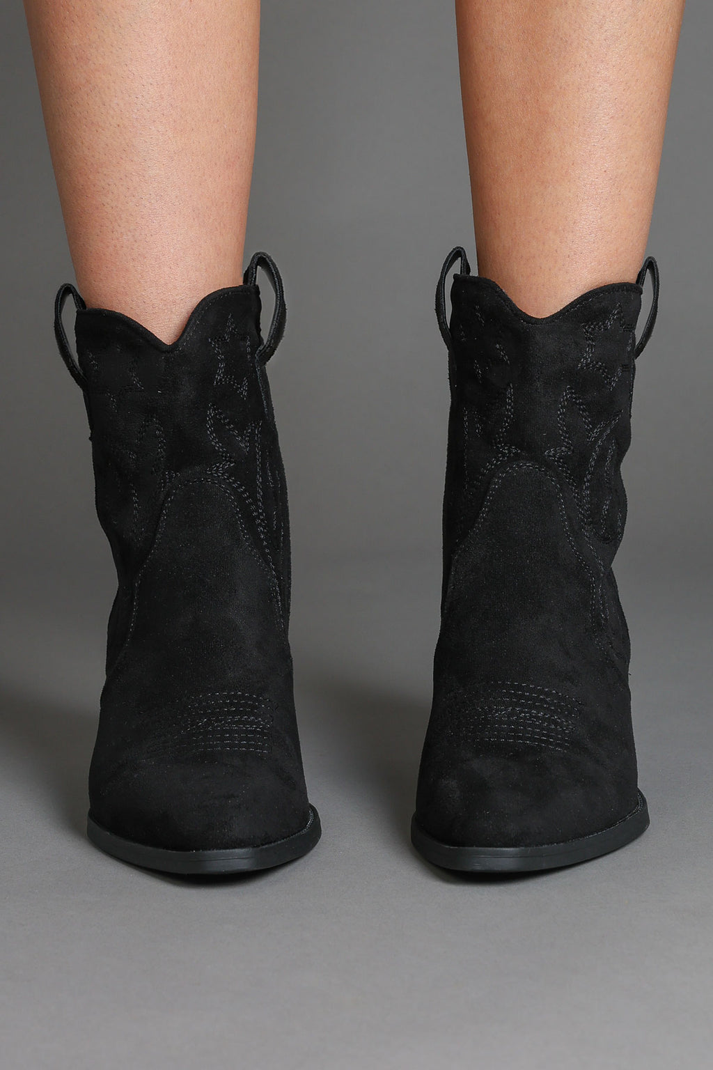 Black Embroidered Western Ankle Cowboy Boots