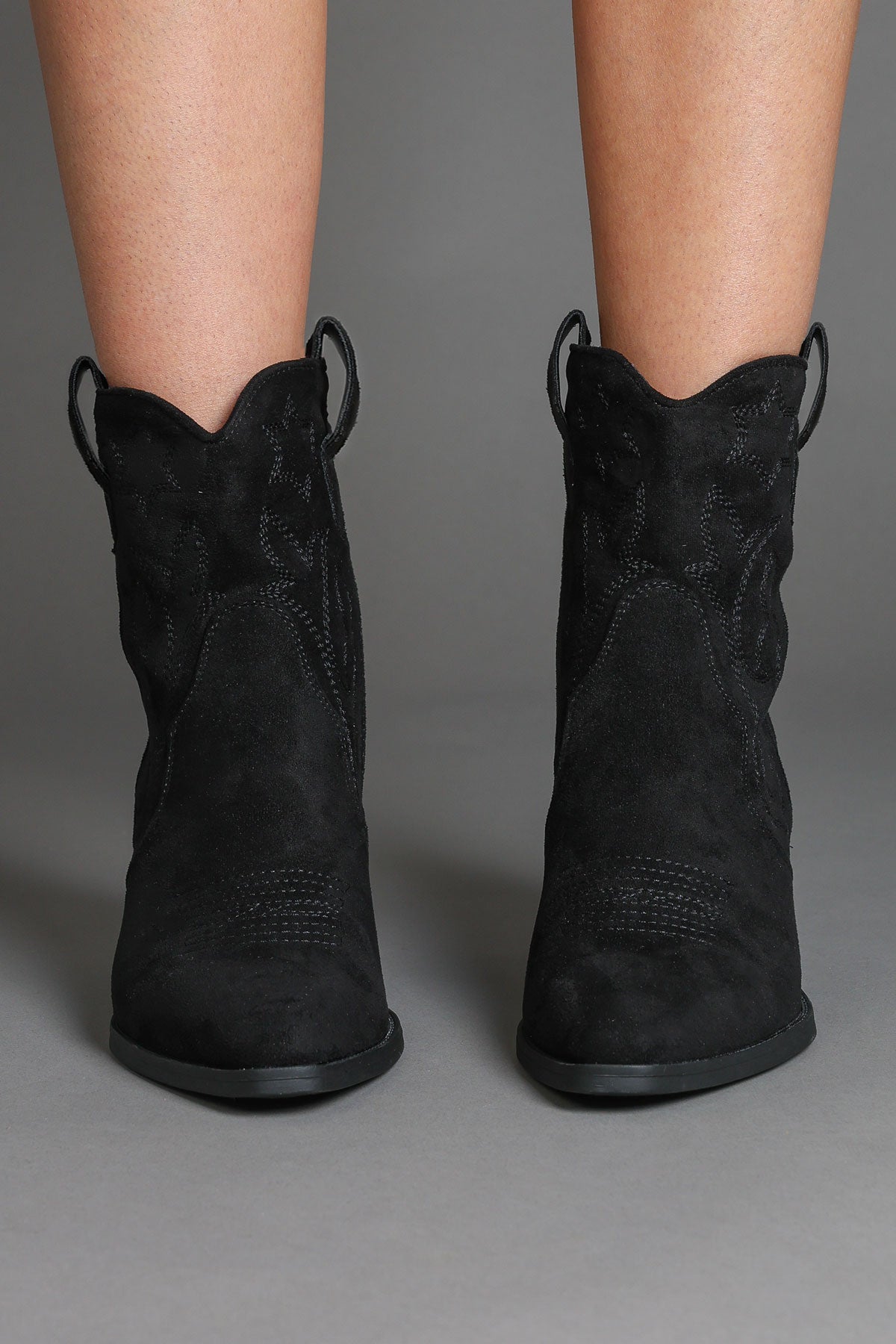 Black Embroidered Western Ankle Cowboy Boots