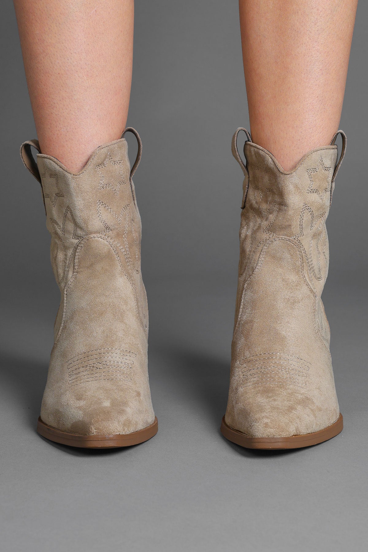 Taupe Embroidered Western Ankle Cowboy Boots