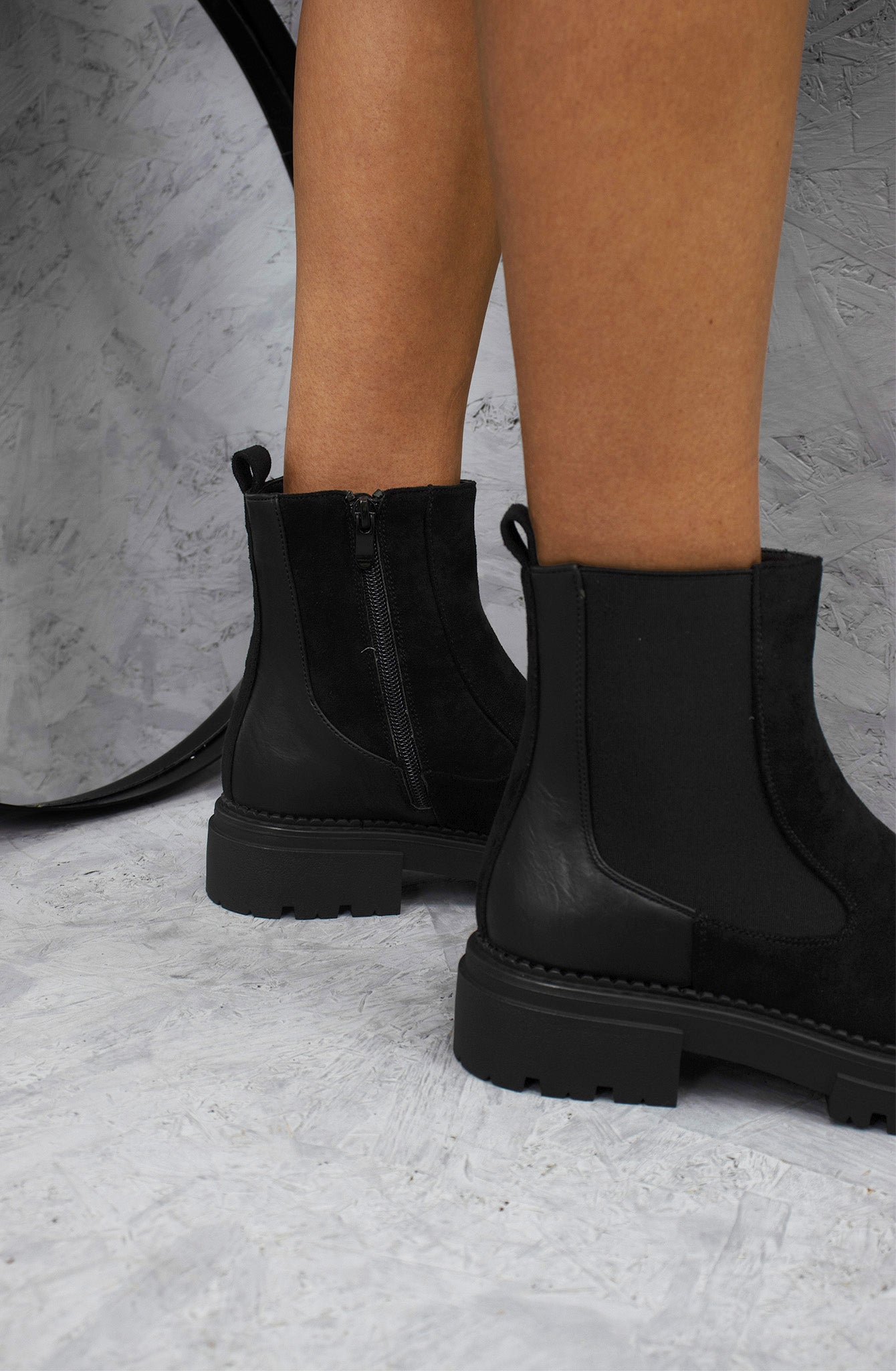 Black Faux Suede Chelsea Boot With Zip Fastening