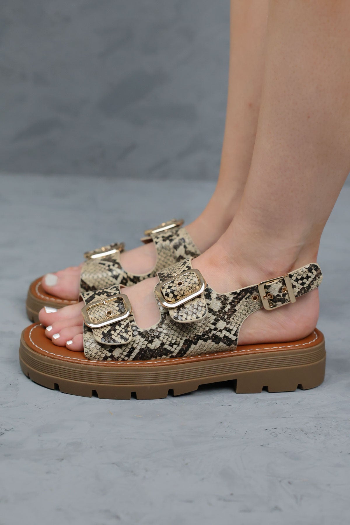 Izzy Snake Chunky Buckle Up Sandals