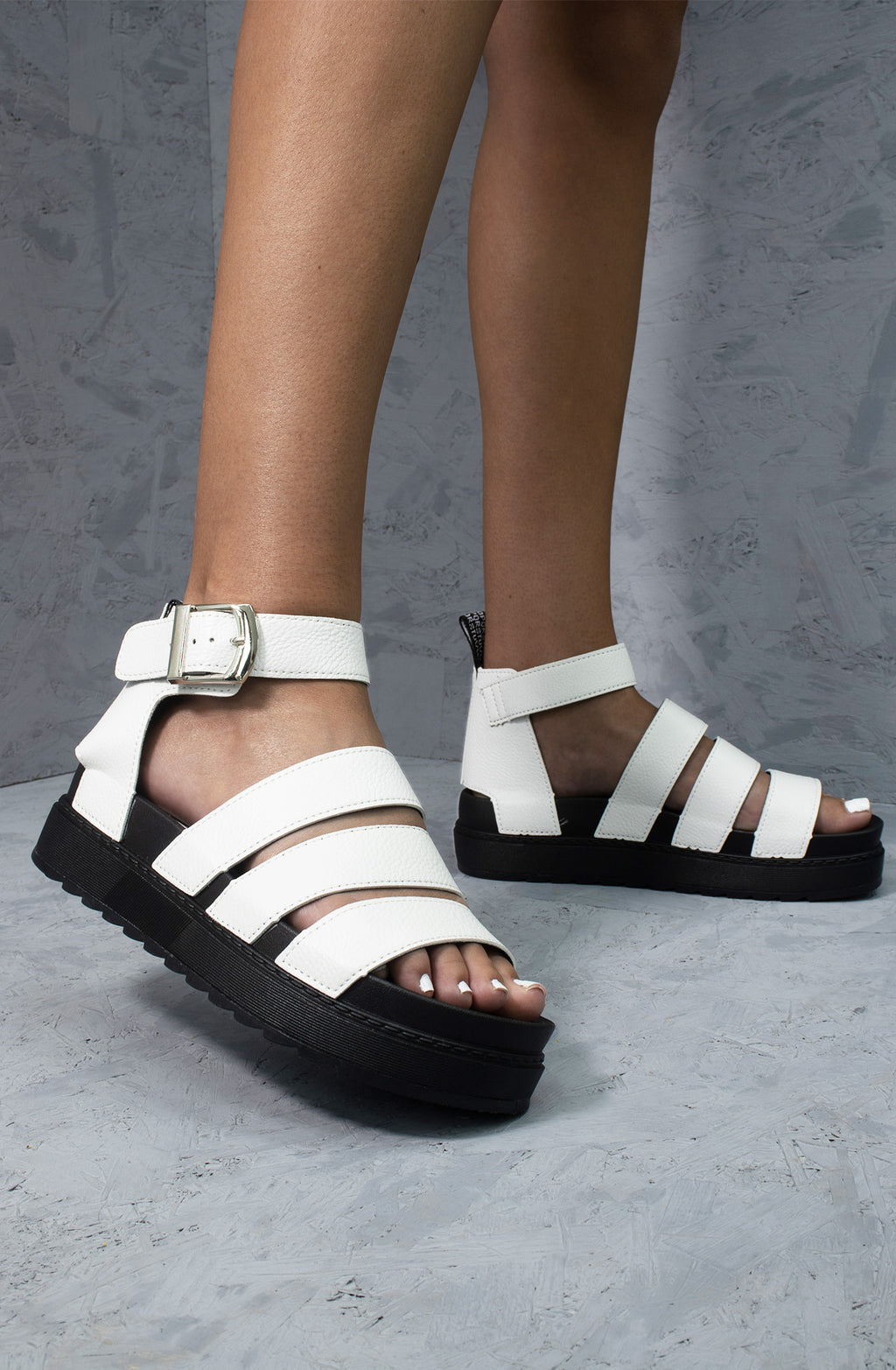White Faux Leather Chunky Gladiator Sandal