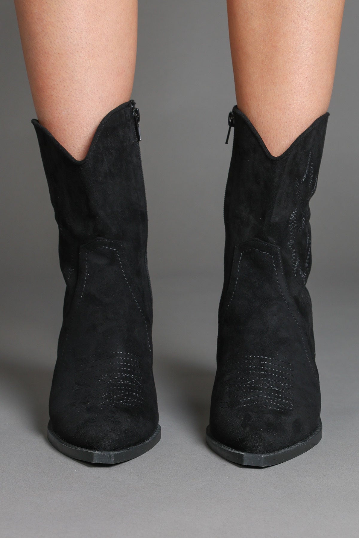 Black Faux Suede Embroidered Classic Western Ankle Cowboy Boots