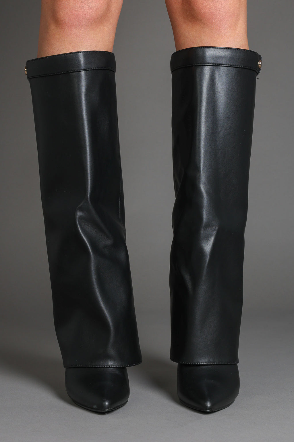 Black Fold Over Stiletto Boots with Pointed Toe