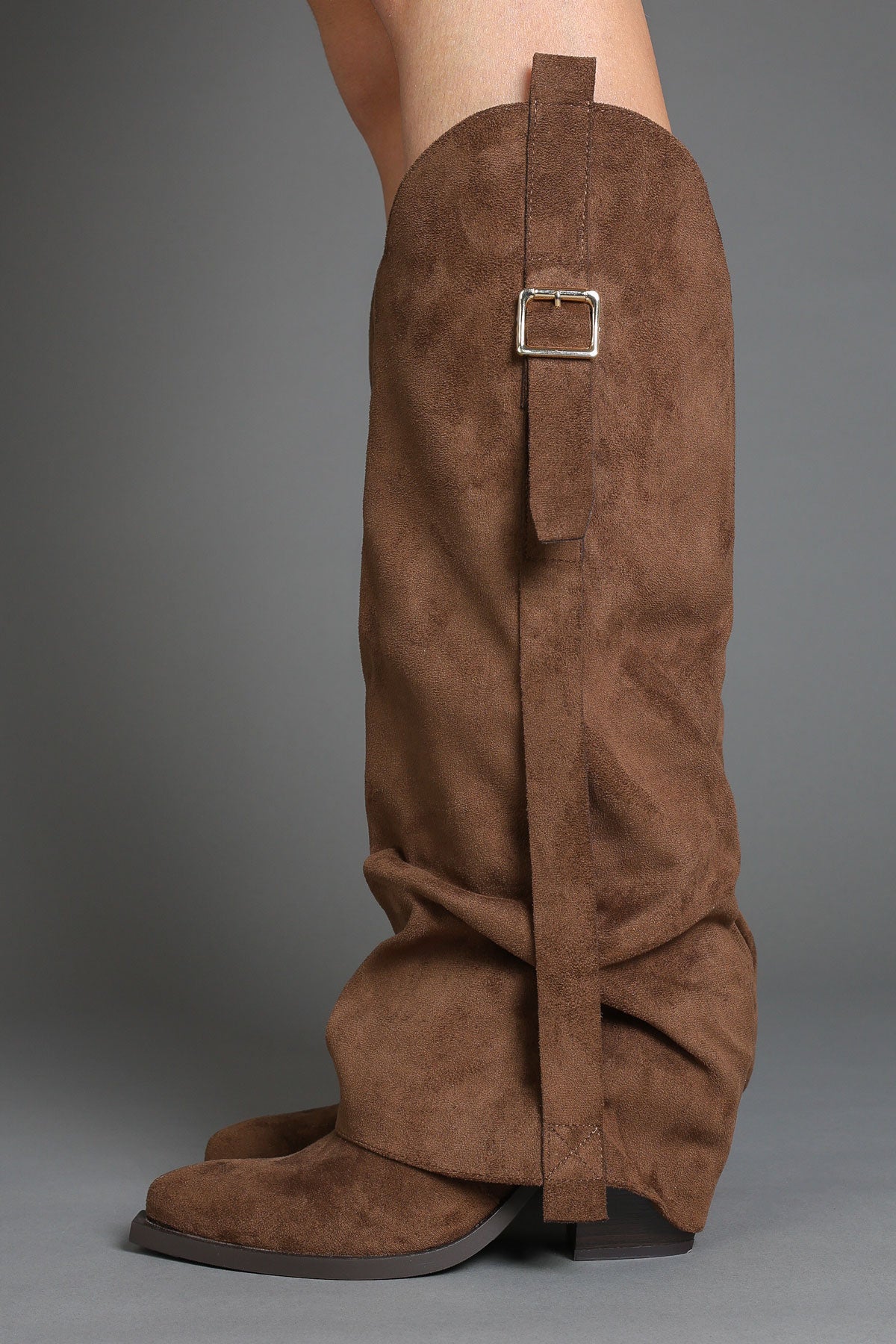 Brown Suede Slouchy Fold Over Western Cowboy Boots