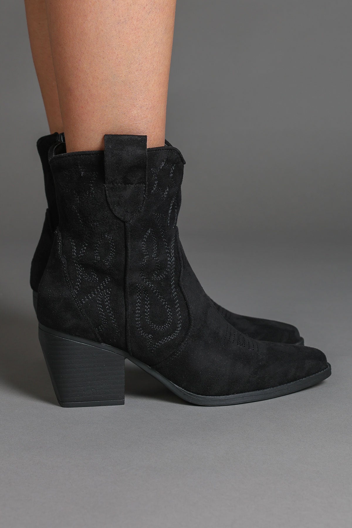 Black Embroidered Western Ankle Cowboy Boots