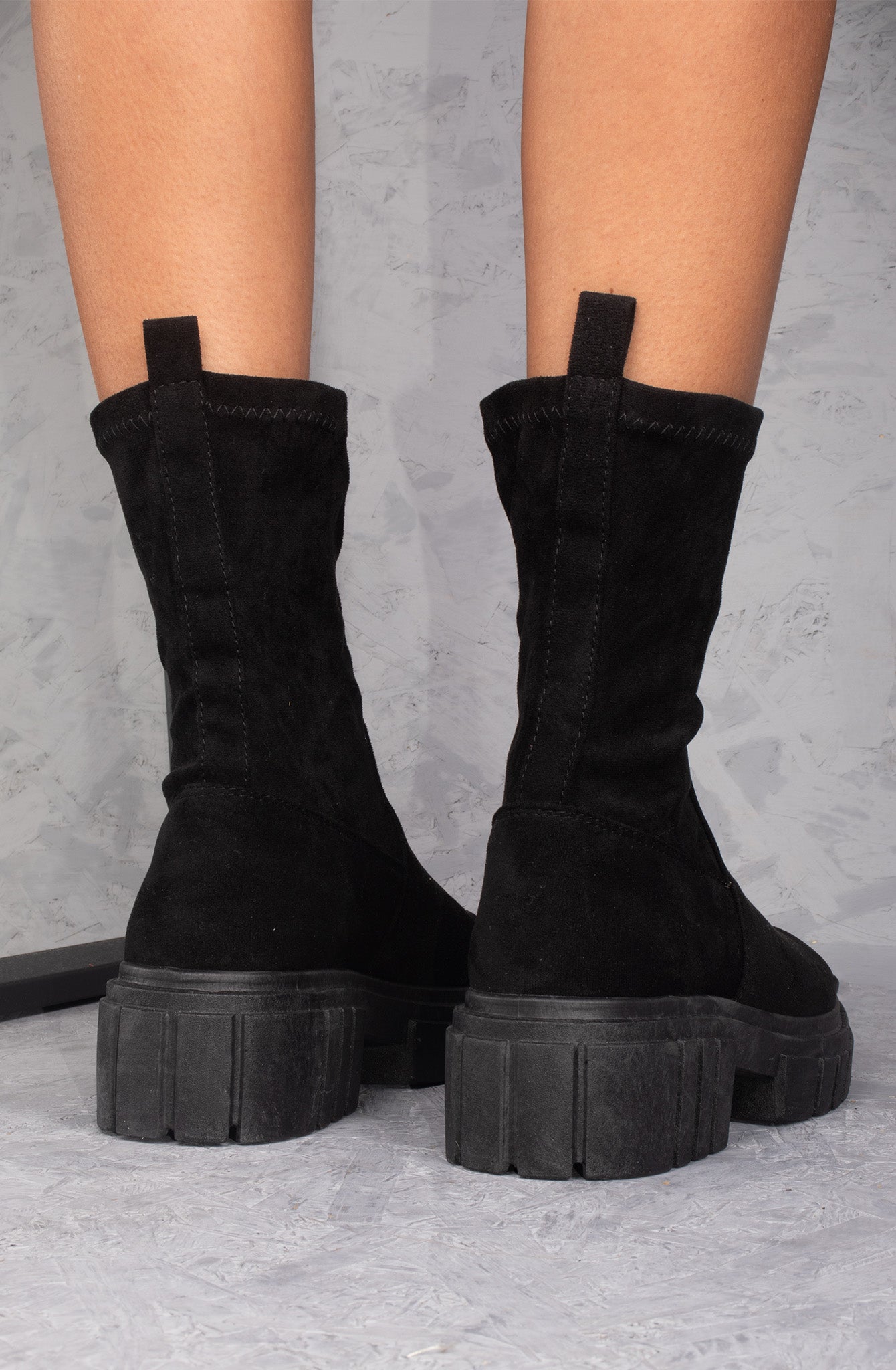 Black Faux Suede Ankle Sock Boot