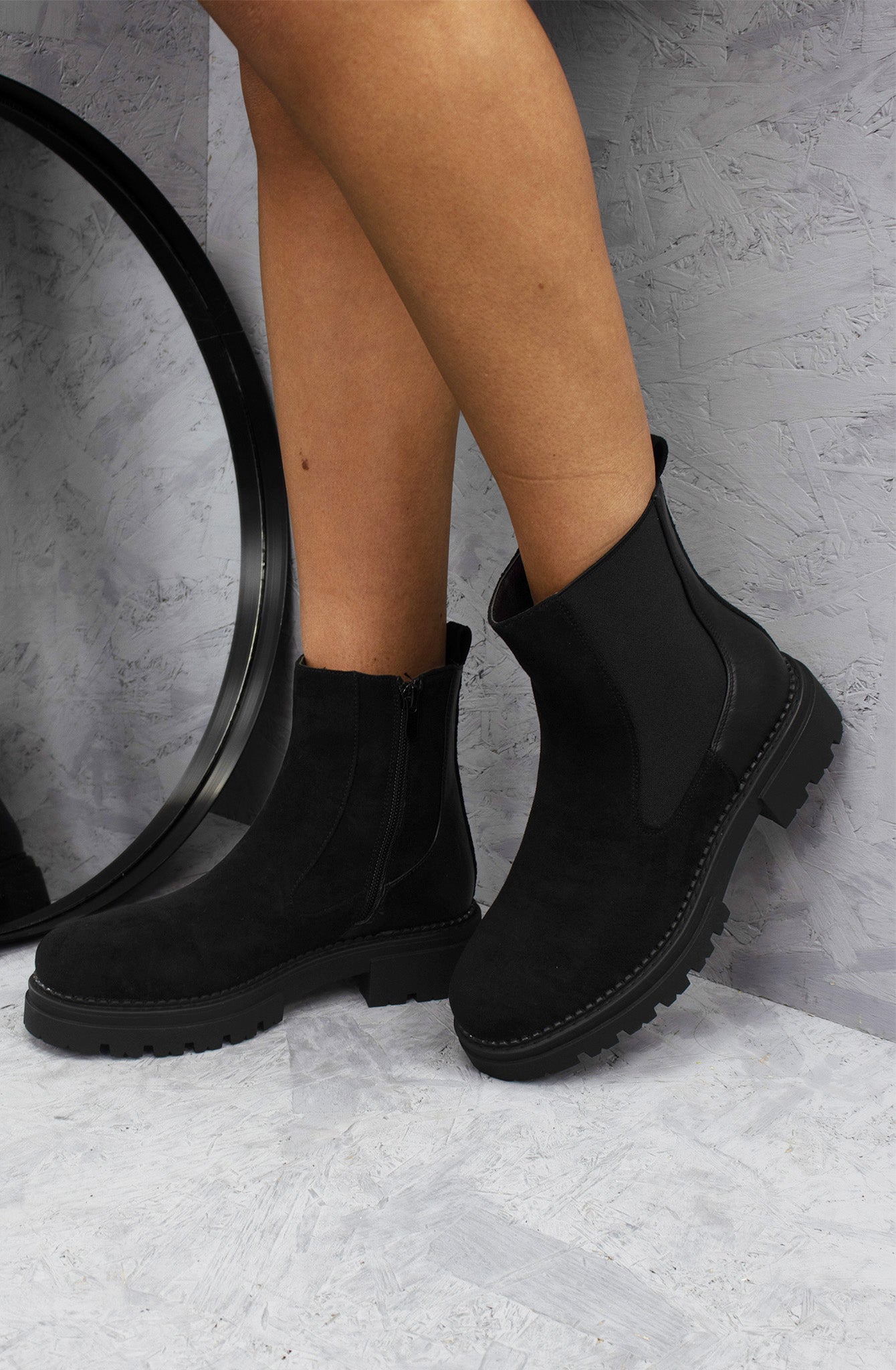 Black Faux Suede Chelsea Boot With Zip Fastening