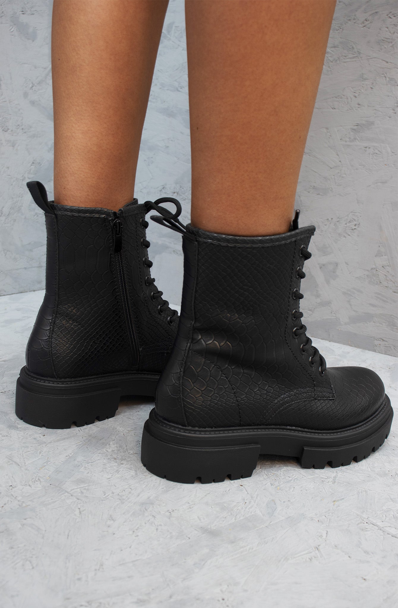 Gemma Chunky Platform Ankle Boots Textured Black