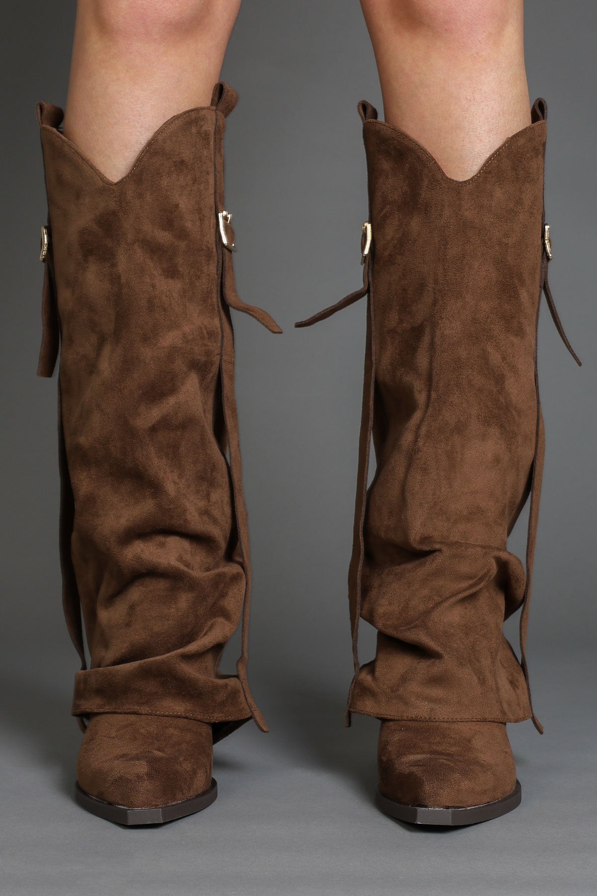 Brown Suede Slouchy Fold Over Western Cowboy Boots