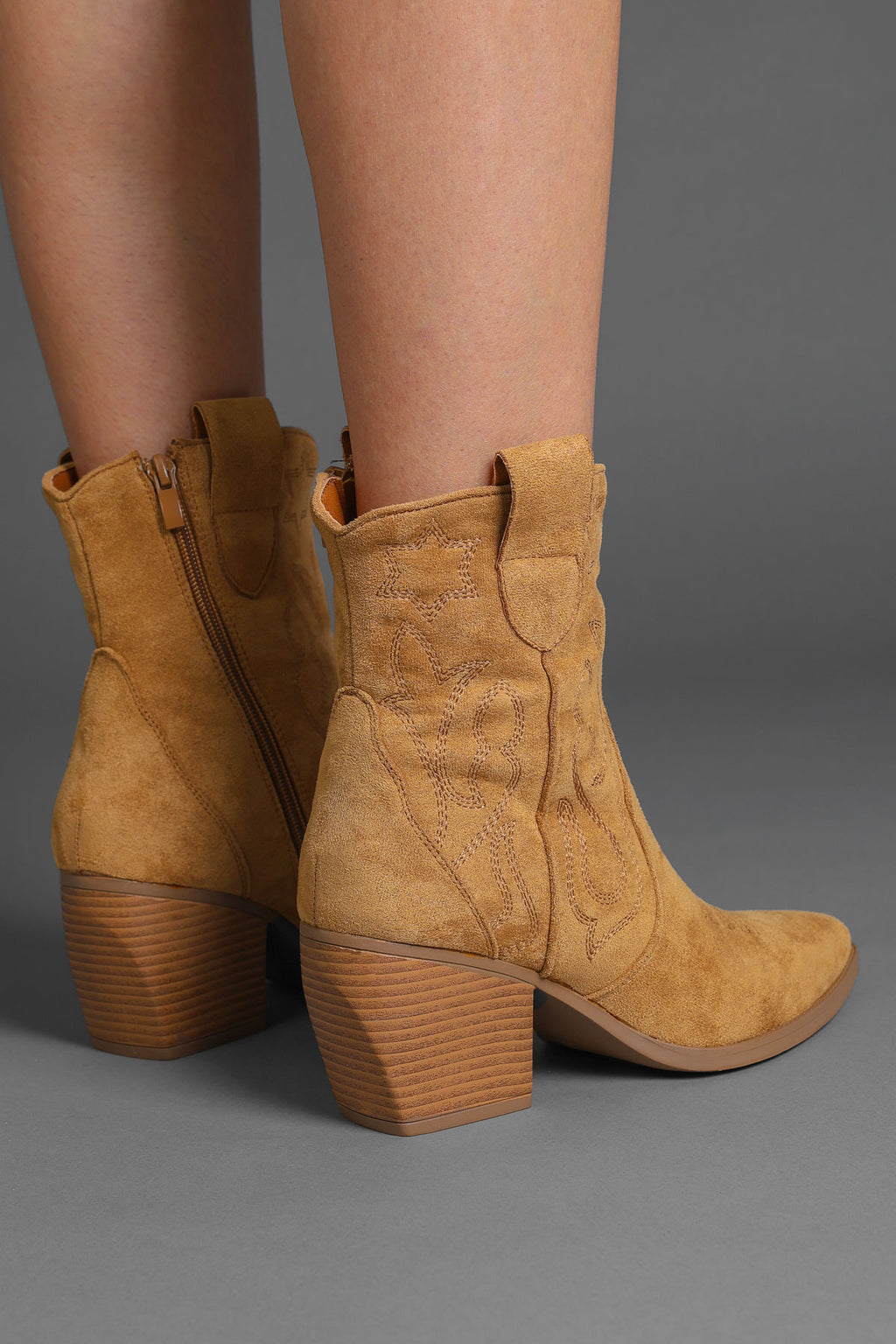 Tan Embroidered Western Ankle Cowboy Boots