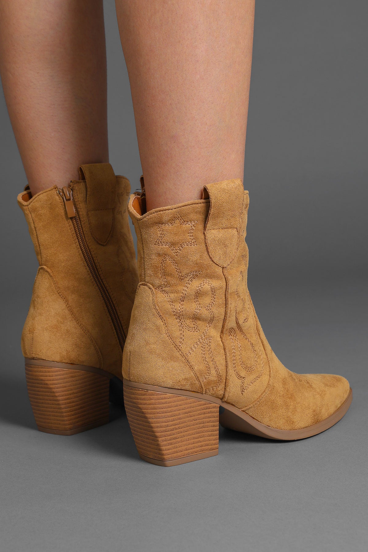 Tan Embroidered Western Ankle Cowboy Boots