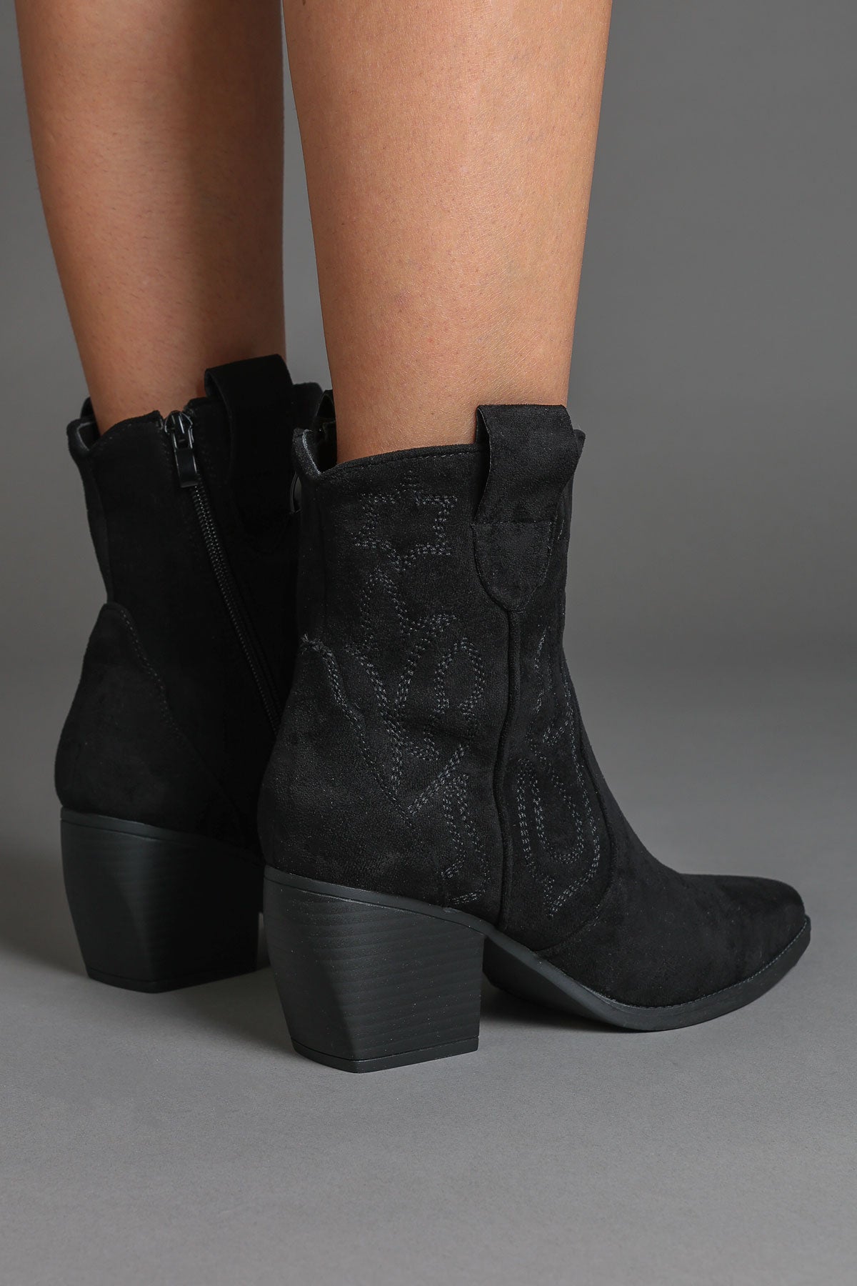 Black Embroidered Western Ankle Cowboy Boots