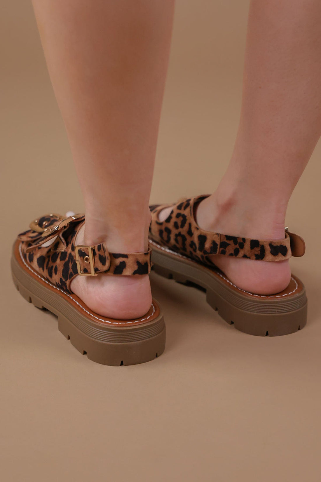 Izzy Leopard Chunky Buckle Up Sandals