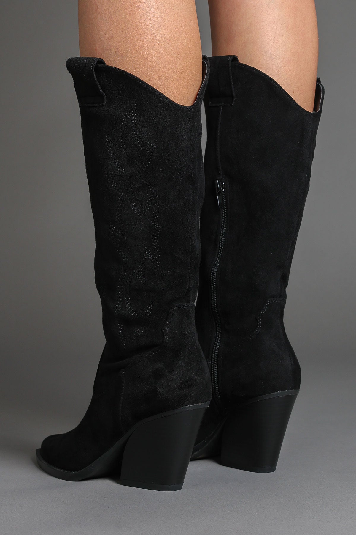 Black Faux Suede Embroidered Classic Western Cowboy Boots