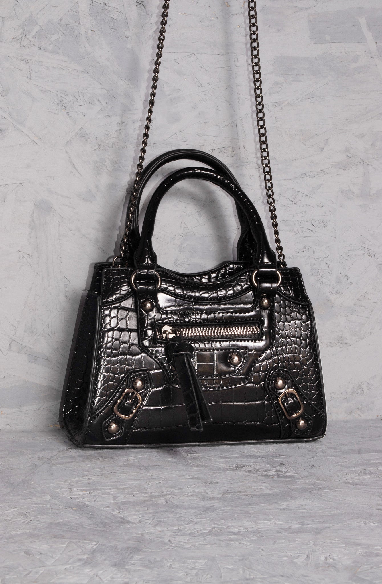 Pixie Mini Tote Bag Black Croc Kissed Black