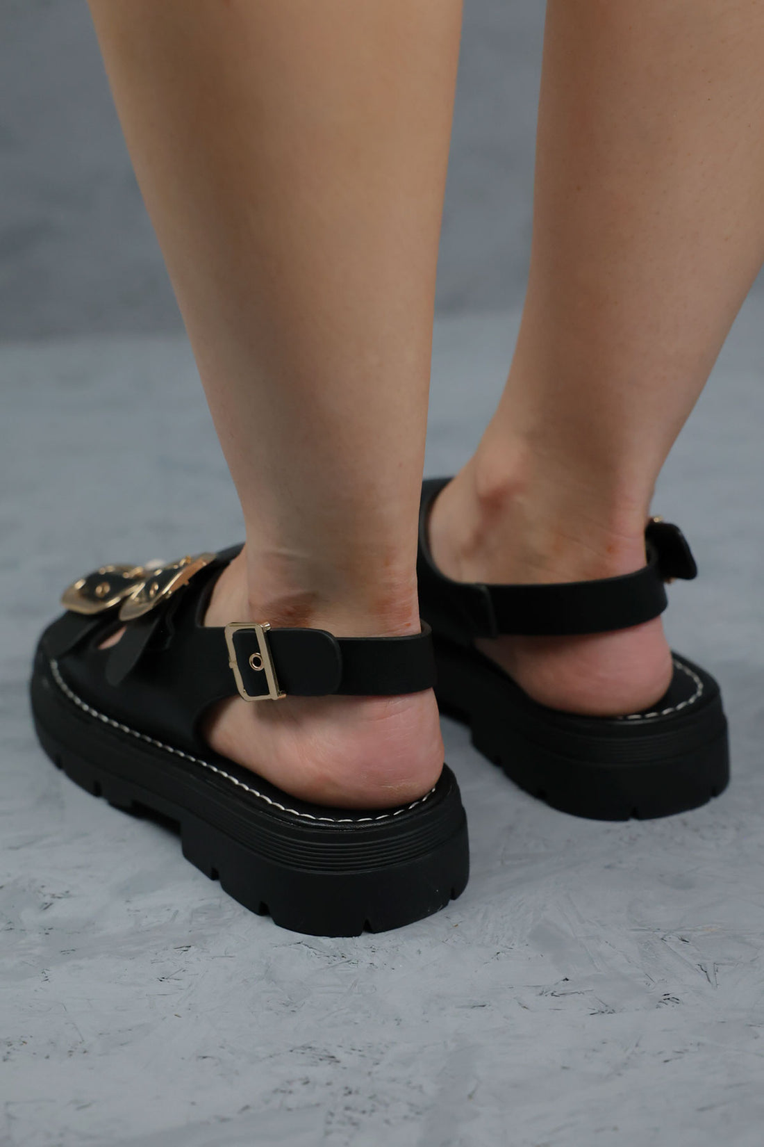 Izzy Black Chunky Buckle Up Sandals