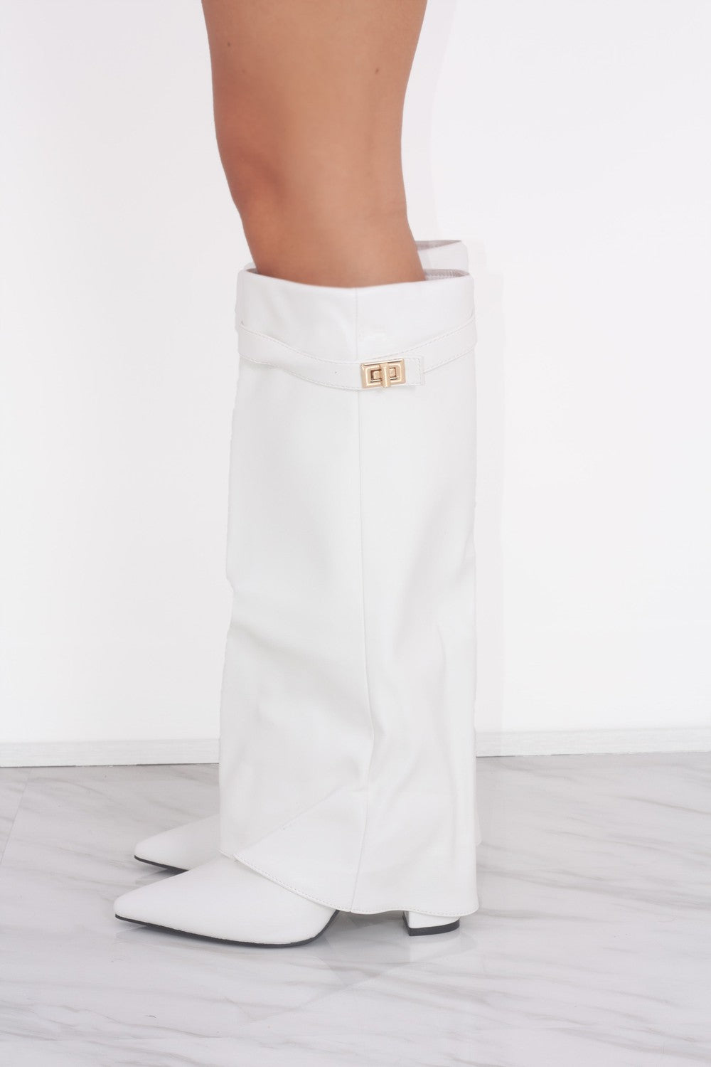 White Fold Over Shark Classic Knee High Boot